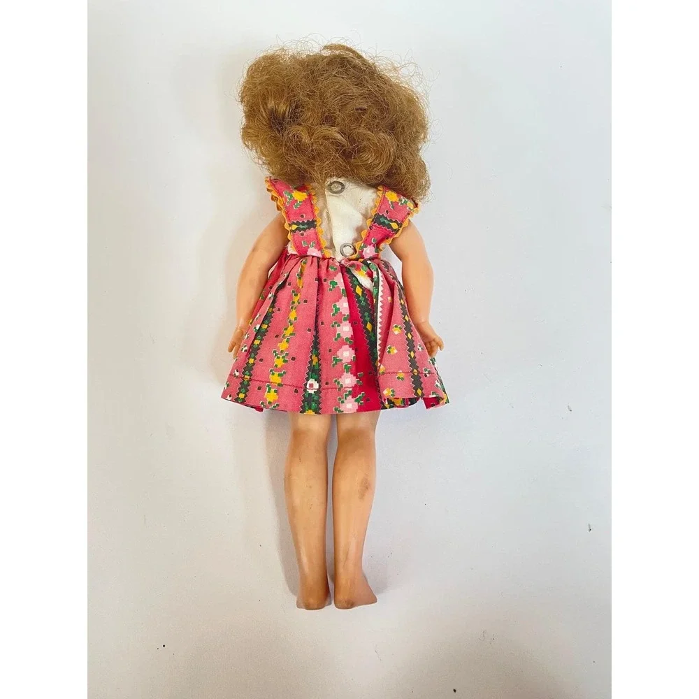 Vintage 1950's Shirley Temple Hard Plastic Sleep Eye Doll Pink Patterned Dress